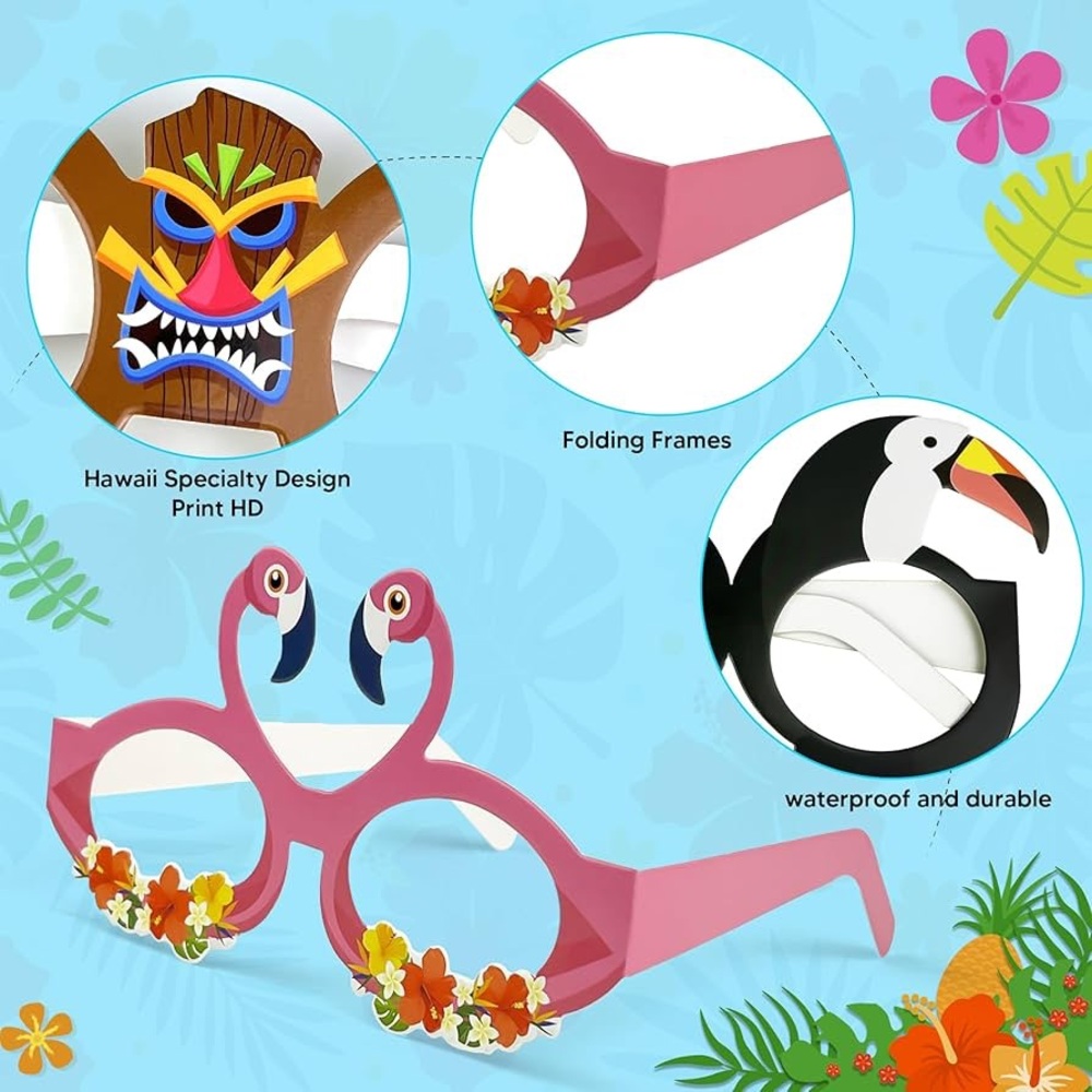 Luau Party Decorations 12 PCS Hawaiian Theme Paper Eyeglasses for Tropical Party - Picture 3 of 16